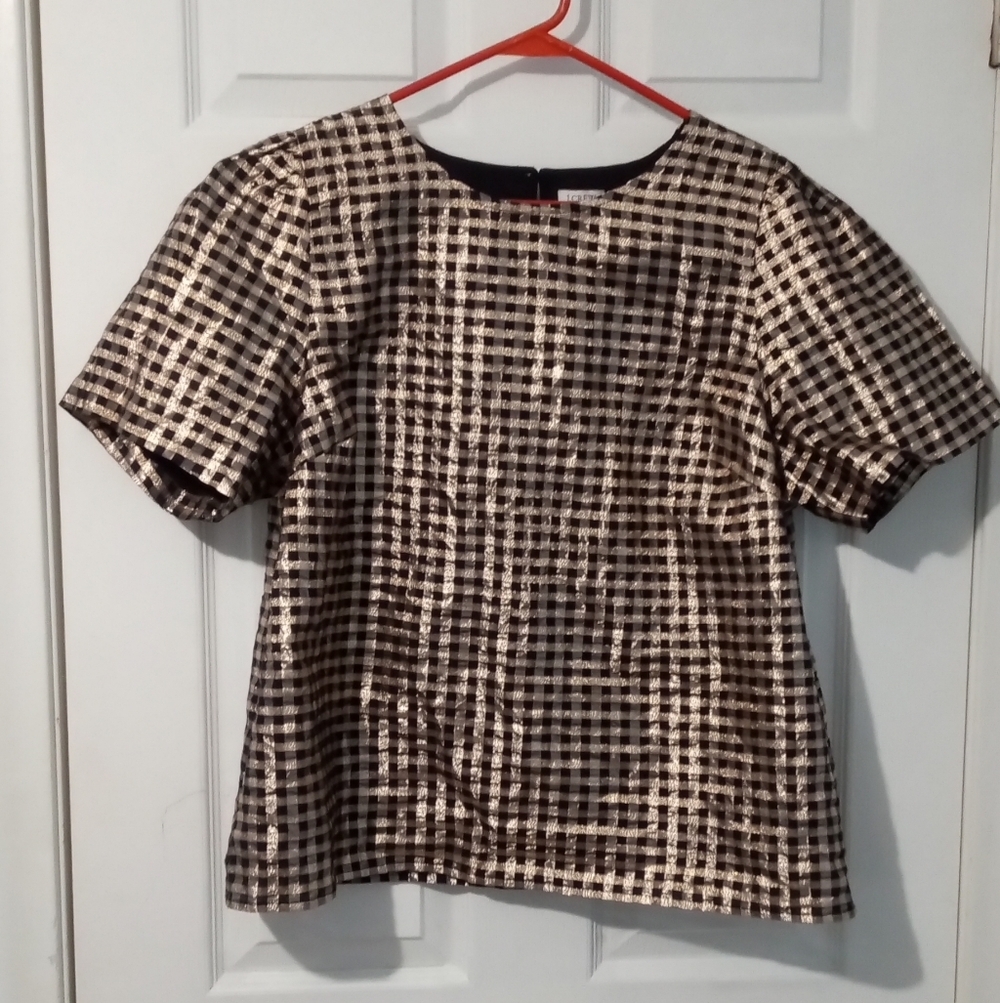 J. Crew Black and Cream Plaid Blouse